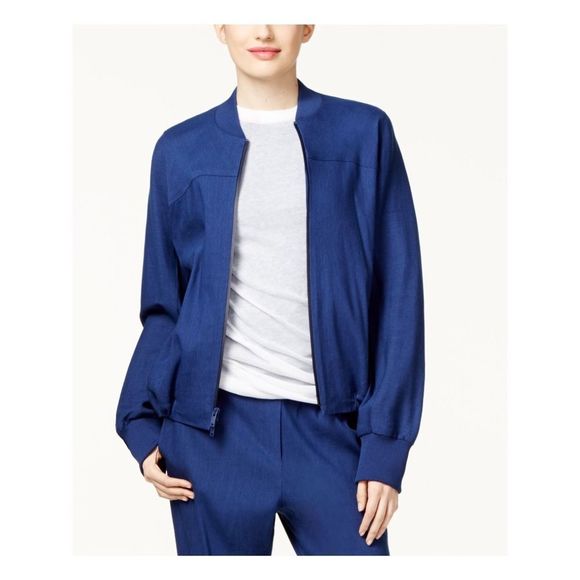 DKNY $398 Blue Linen Drawstring Bomber Jacket 1469 - Picture 2 of 10